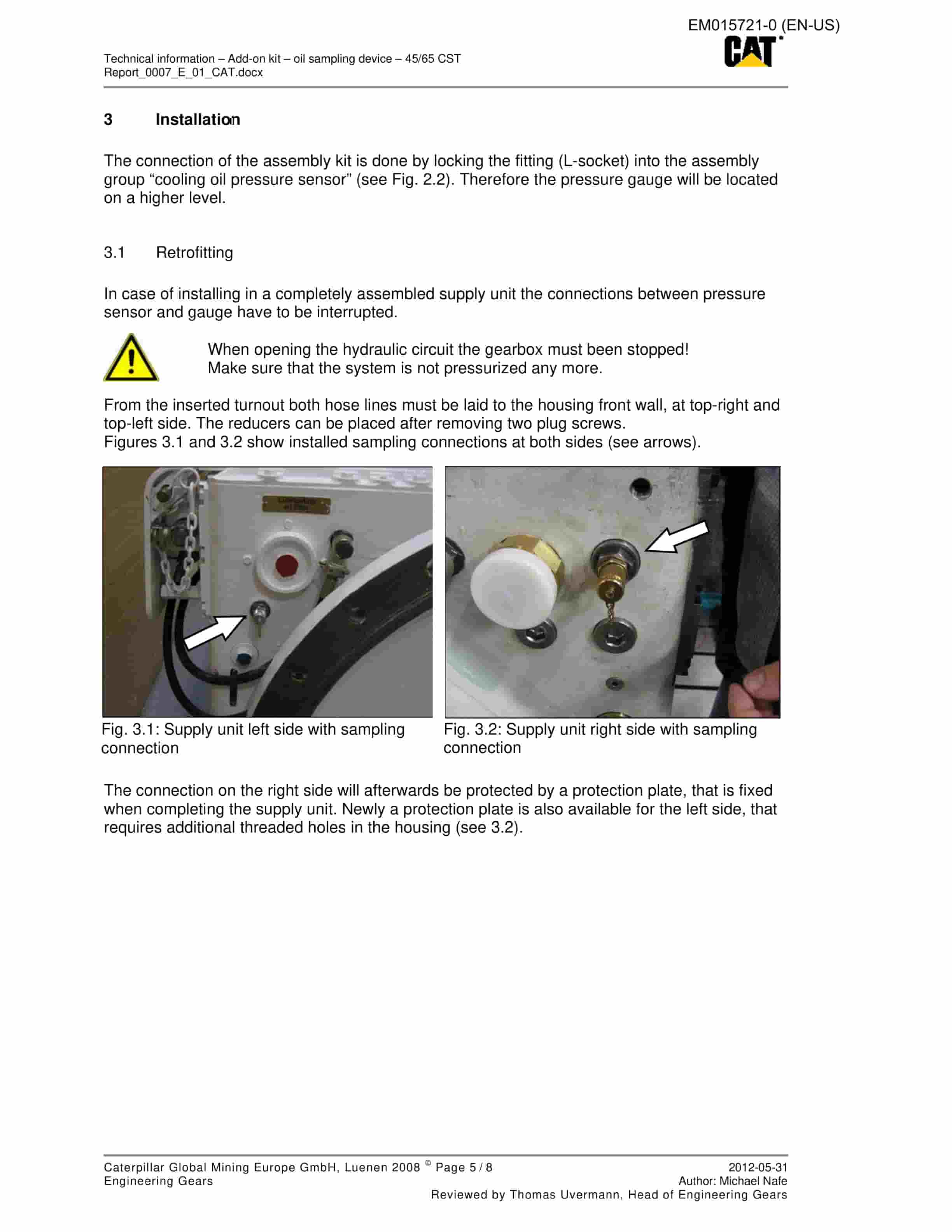 Caterpillar Technical InFormation F-CST Oil Sampling Operation And Maintenance Manual EM015721-0-2