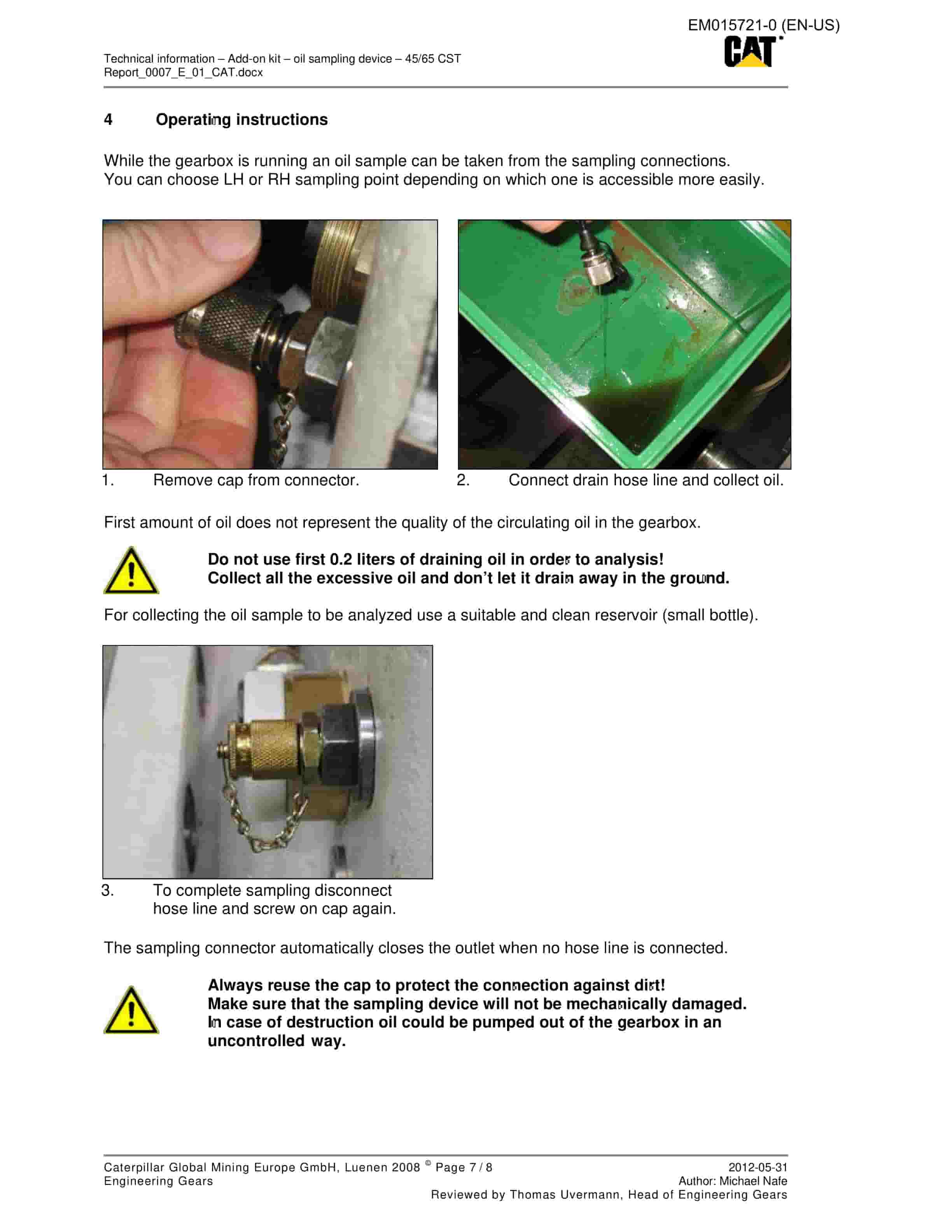 Caterpillar Technical InFormation F-CST Oil Sampling Operation And Maintenance Manual EM015721-0-3