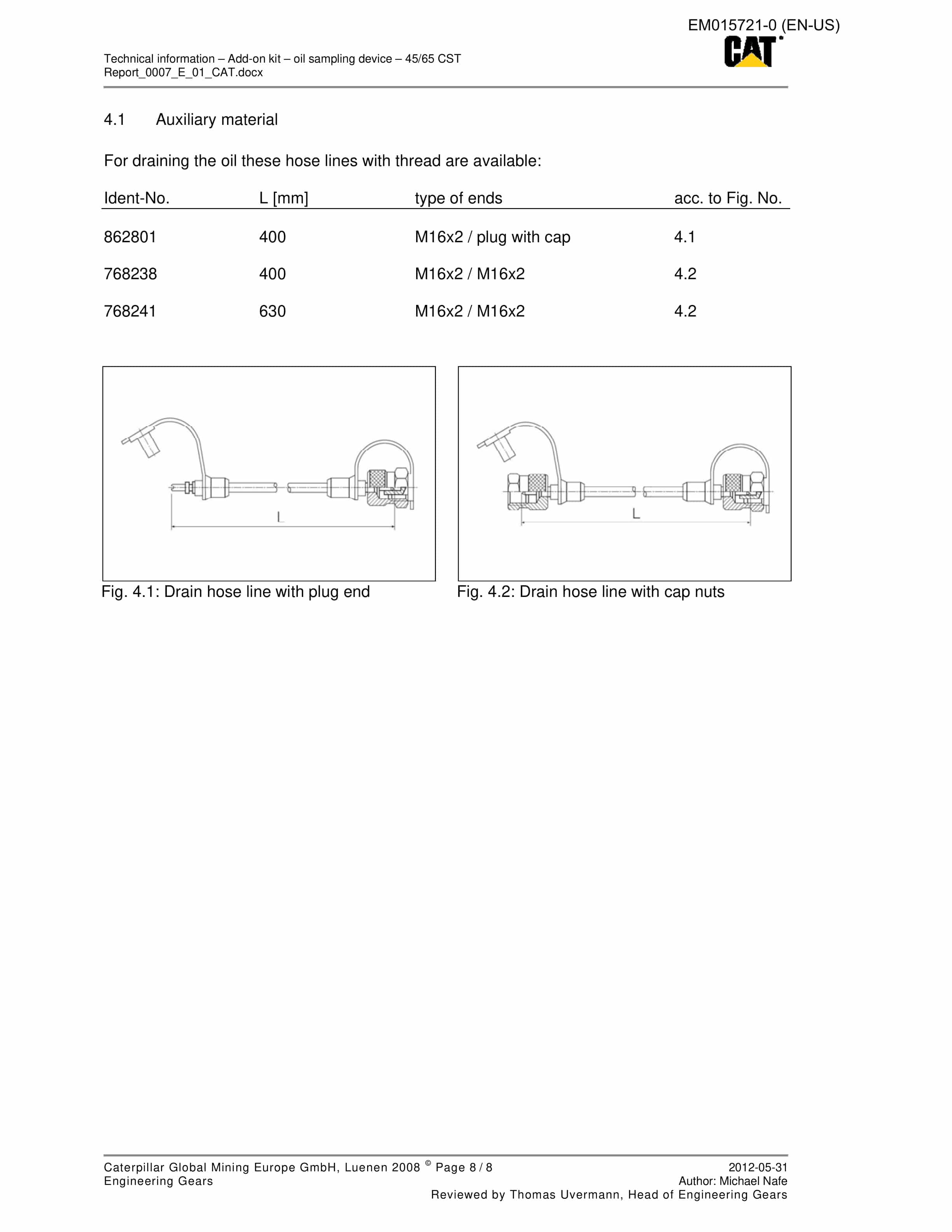 Caterpillar Technical InFormation F-CST Oil Sampling Operation And Maintenance Manual EM015721-0-5