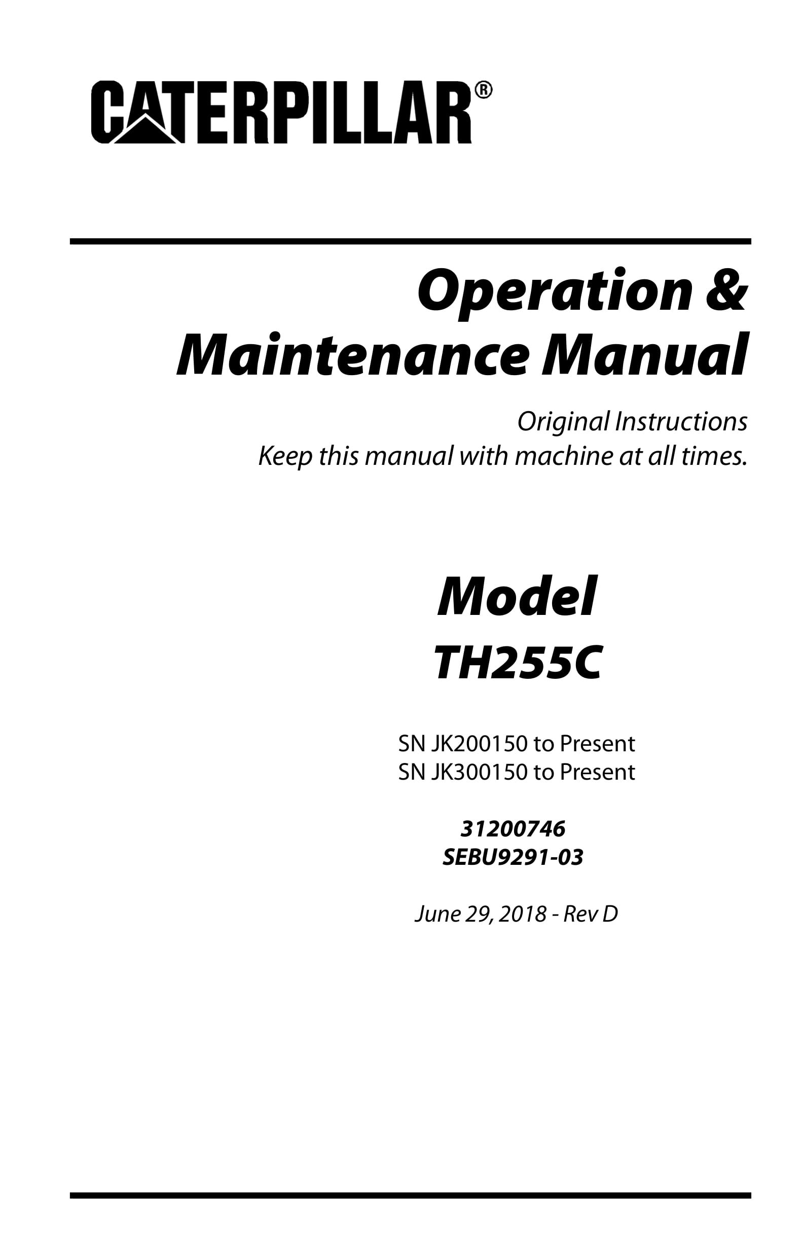 Caterpillar TH255C Operation And Maintenance Manual 31200746 1 Caterpillar TH255C Operation And Maintenance Manual 31200746