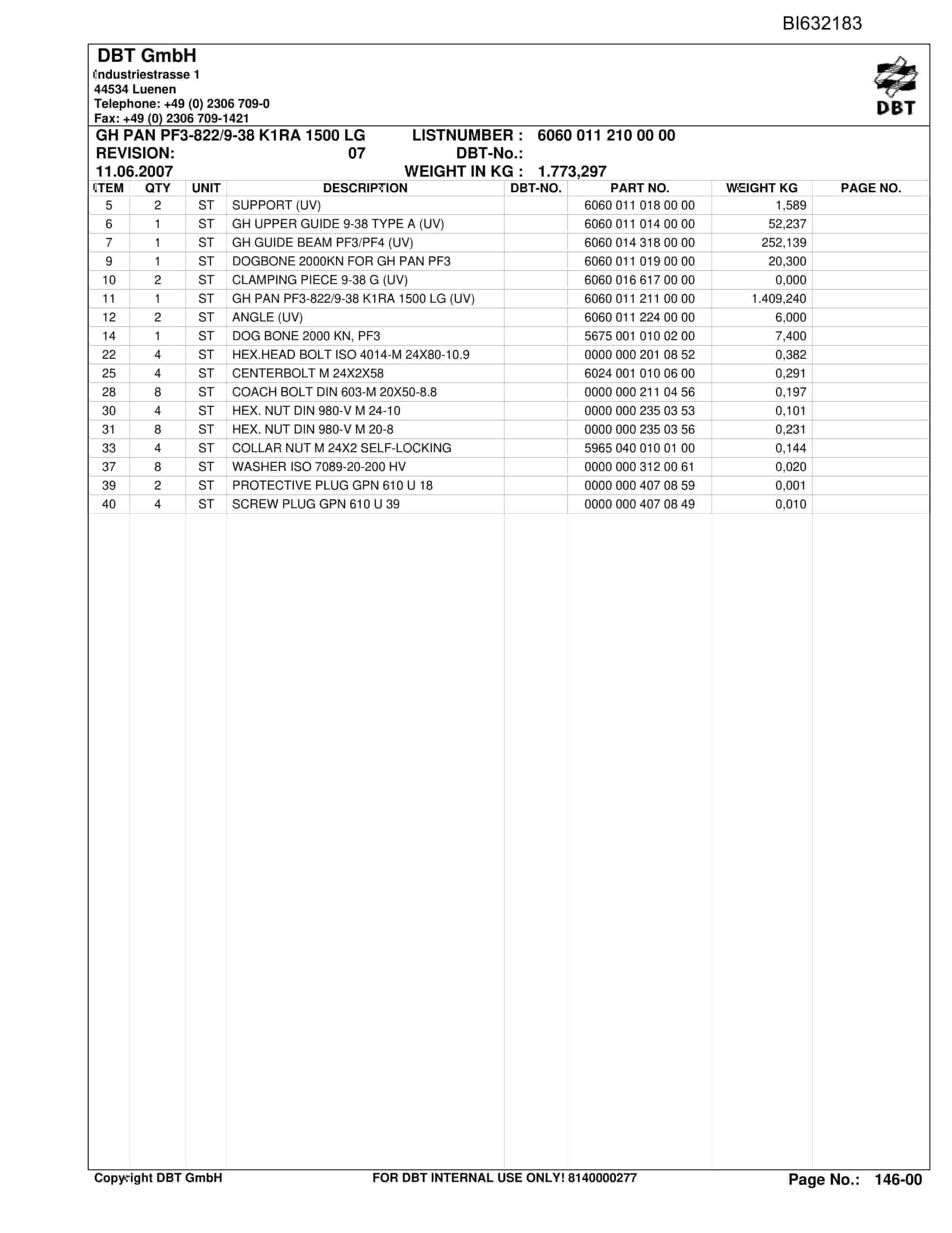 Caterpillar TIEFA IV, GH-PRT PF 3-822 Parts Manual BI632183-3