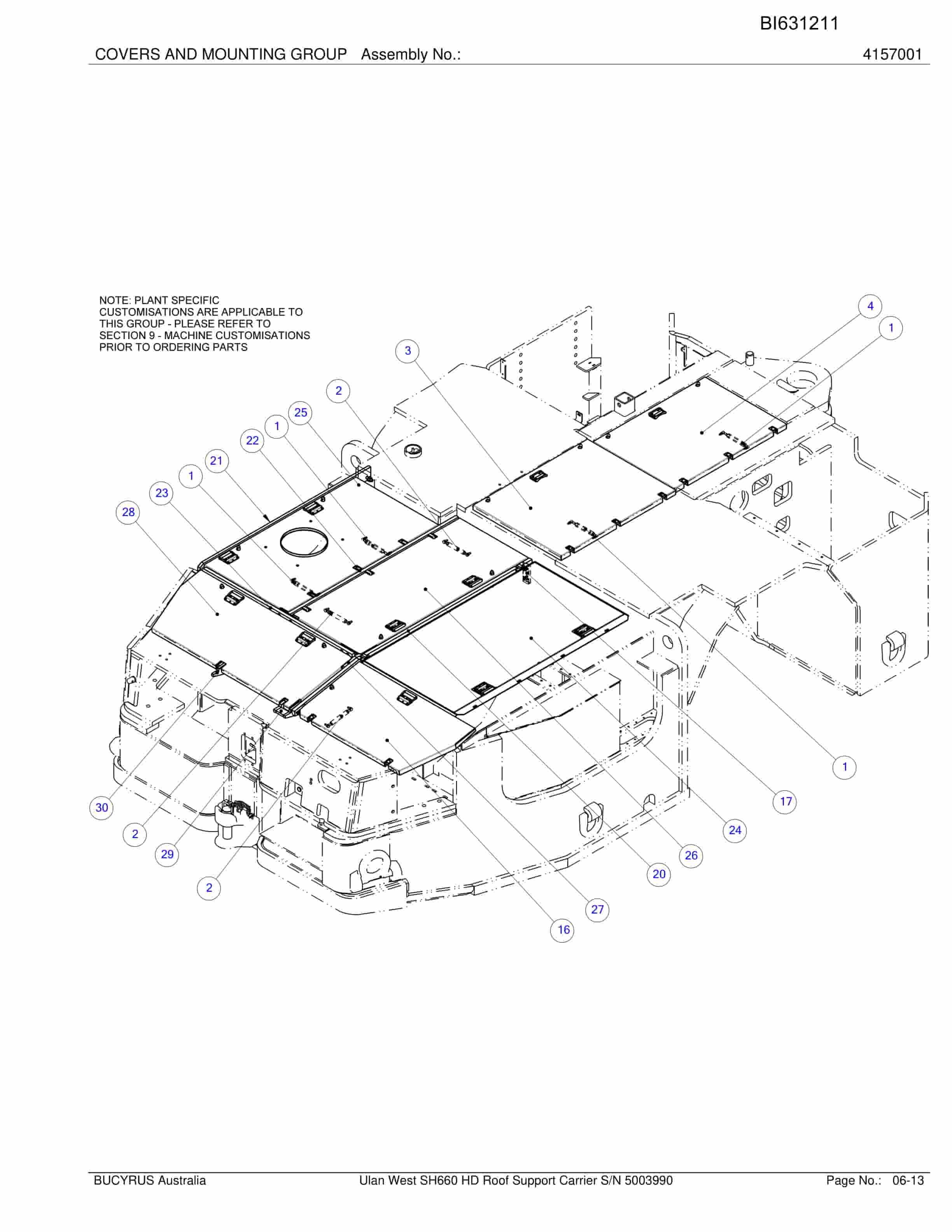 Caterpillar Ulan West SH660 HD Roof Support Carrier Parts Manual BI631211-4