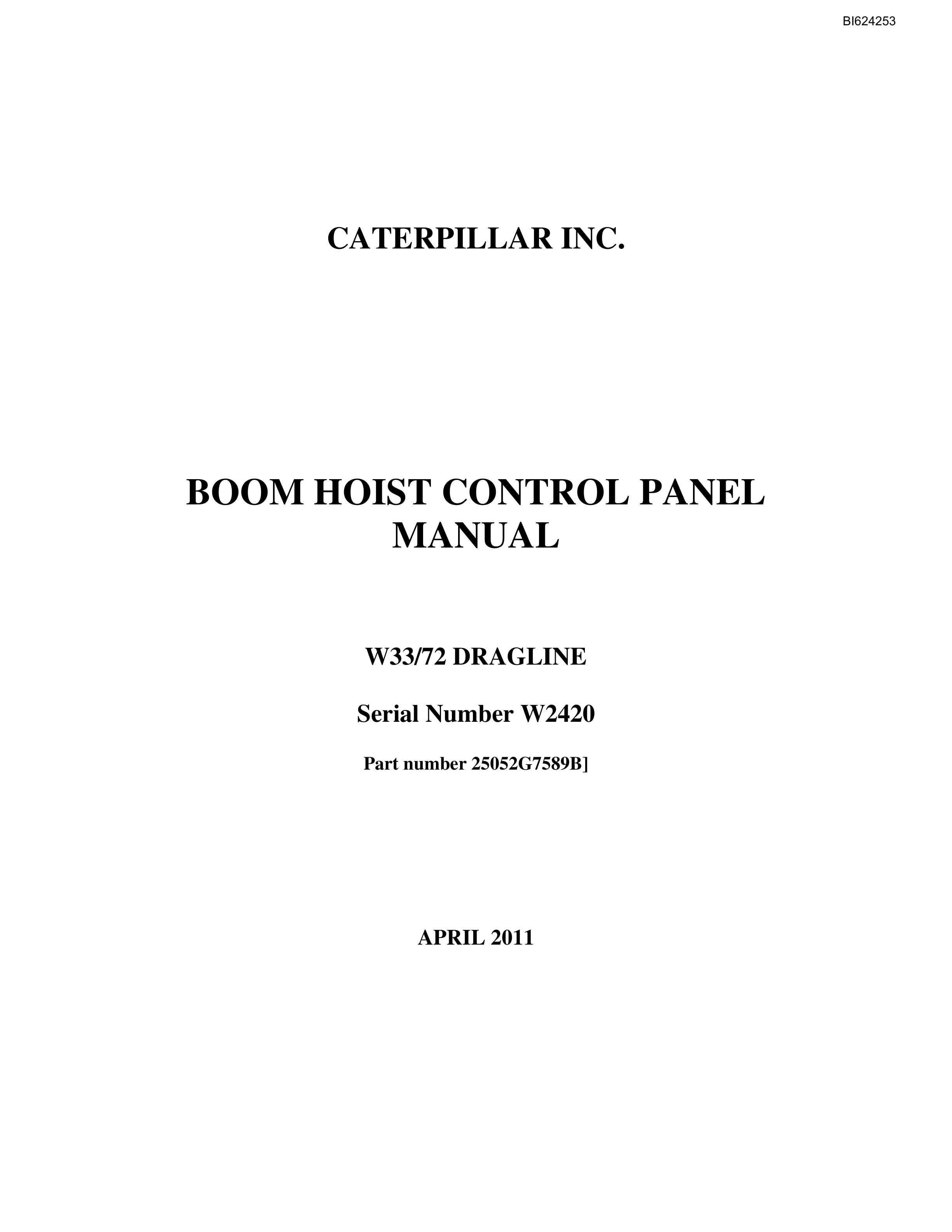Caterpillar W33-72 Dragline Parts Manual BI624253