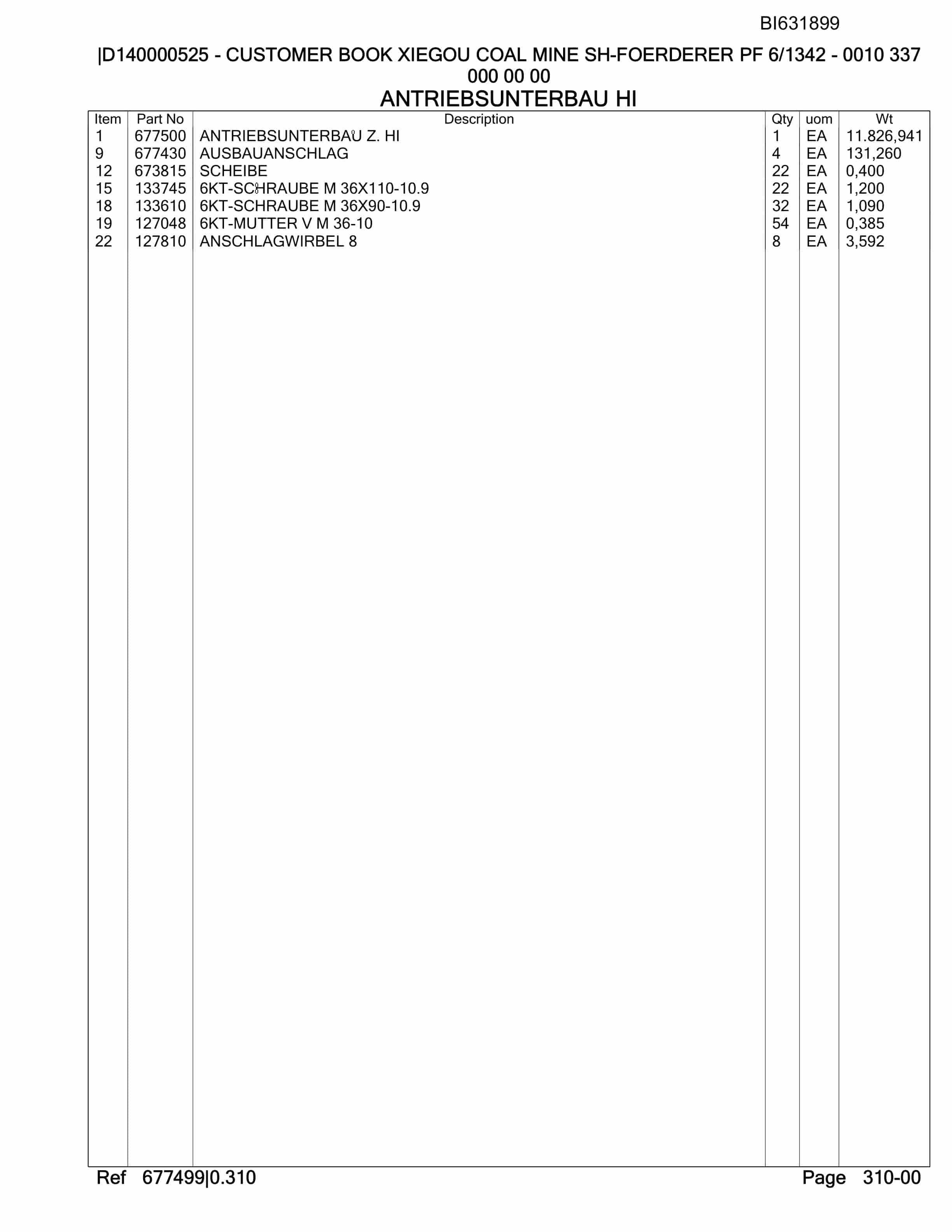 Caterpillar XIEGOU Coal Mine SH-Foerdered PF 6-1342 Parts Manual BI631899-3