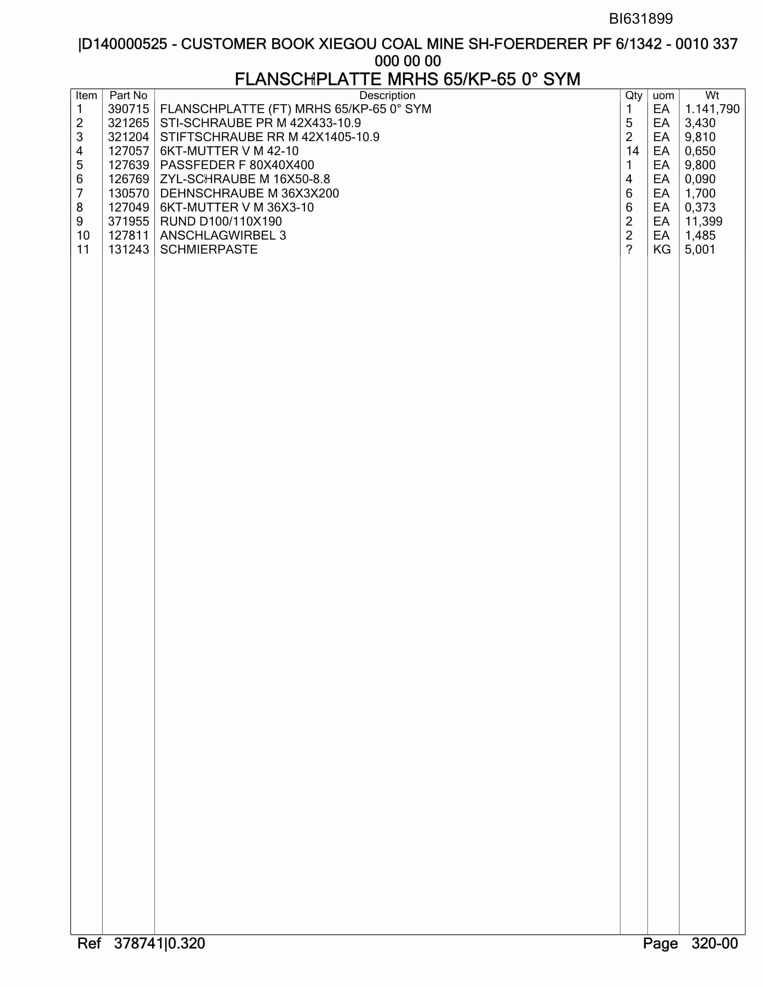 Caterpillar XIEGOU Coal Mine SH-Foerdered PF 6-1342 Parts Manual BI631899-5