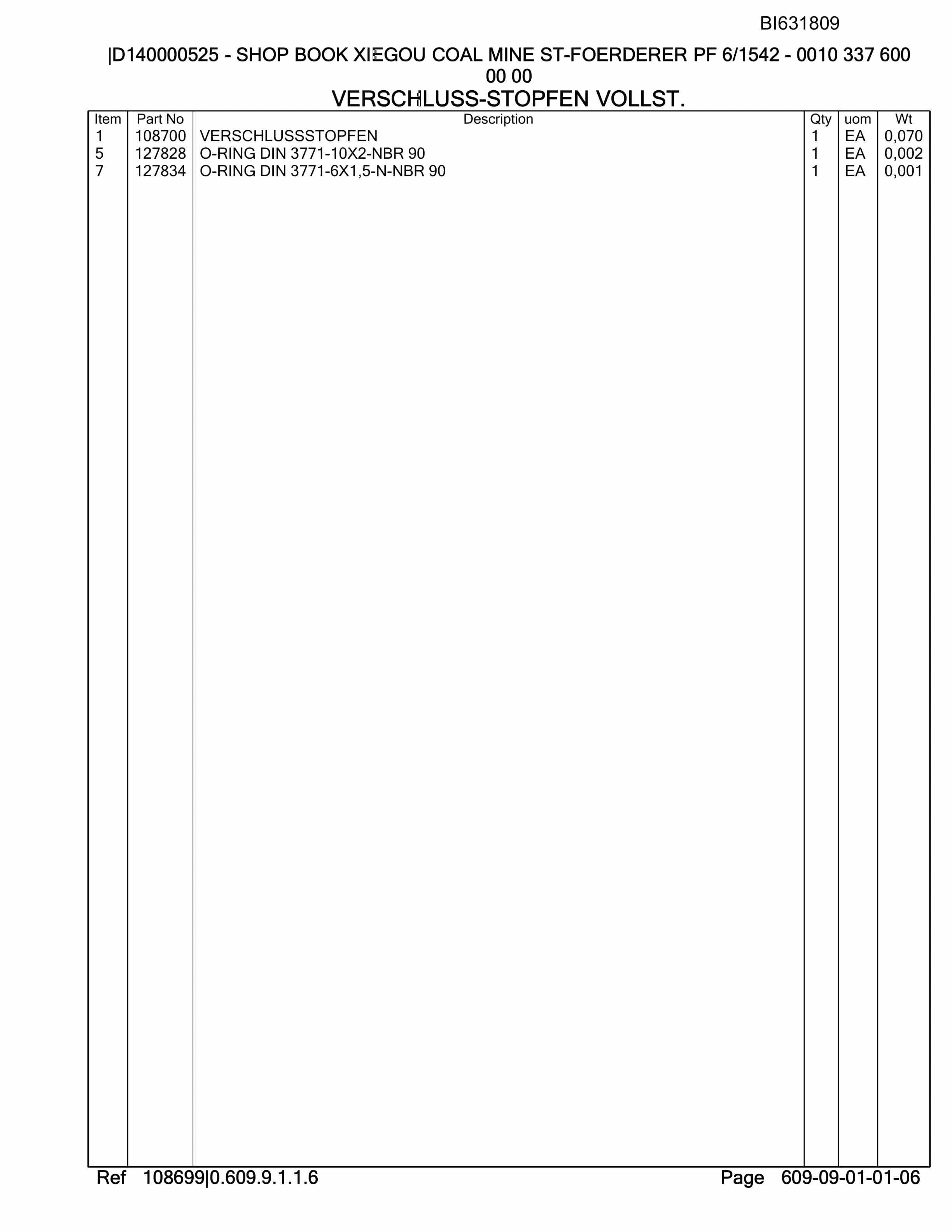Caterpillar Xiegou Coal Mine ST-Foerdered PF 6-1542 Parts Manual BI631809-2