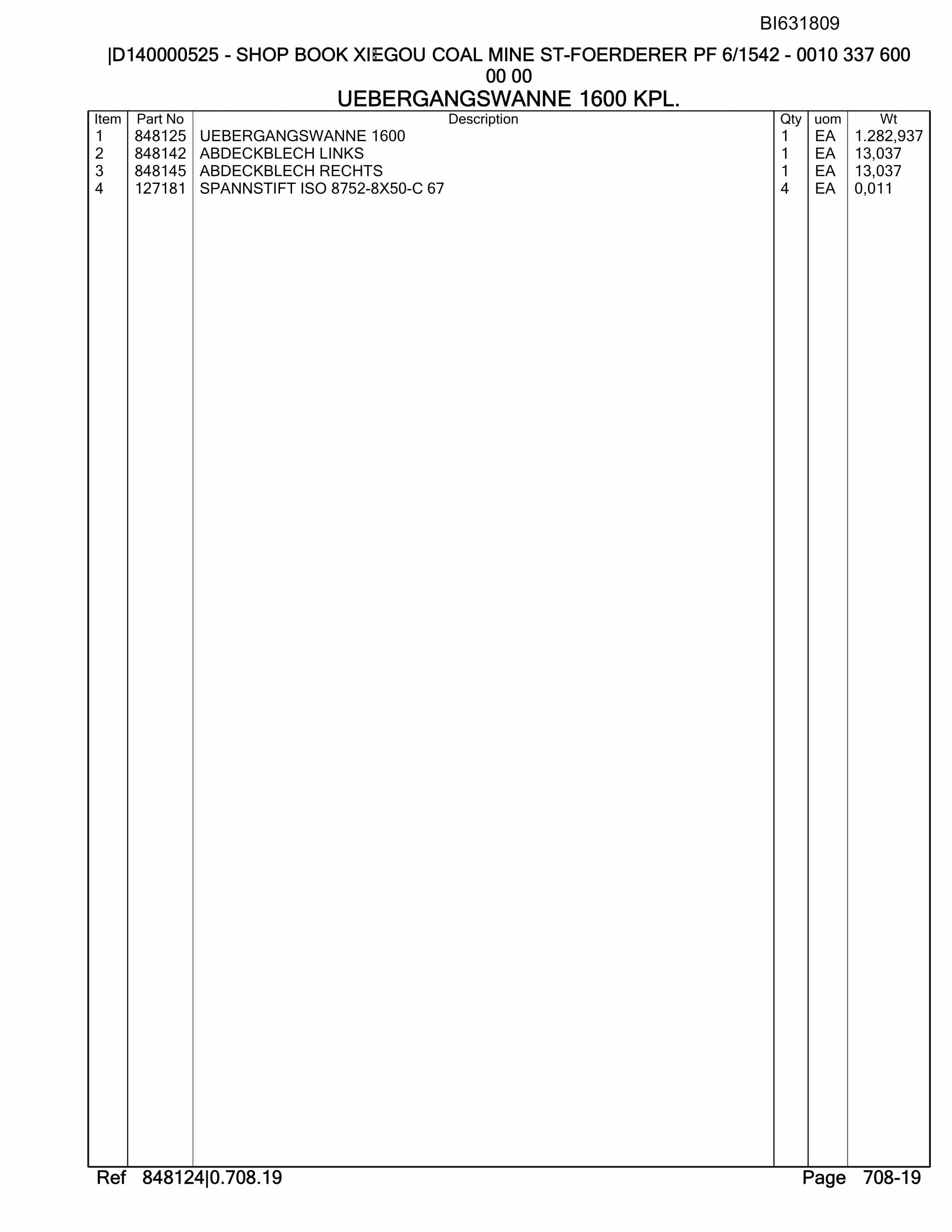 Caterpillar Xiegou Coal Mine ST-Foerdered PF 6-1542 Parts Manual BI631809-4