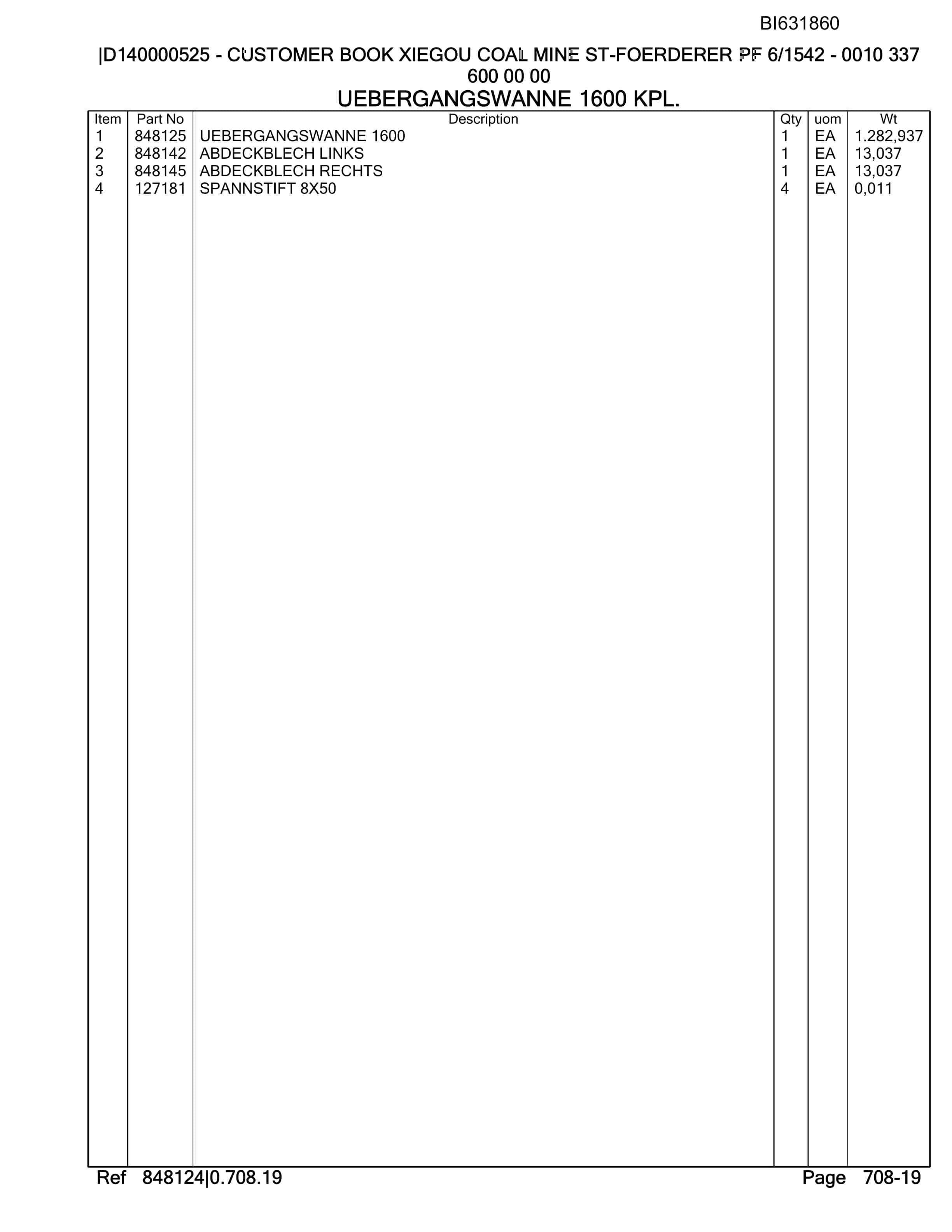 Caterpillar Xiegou Coal Mine ST-Foerdered PF 6-1542 Parts Manual BI631860-4