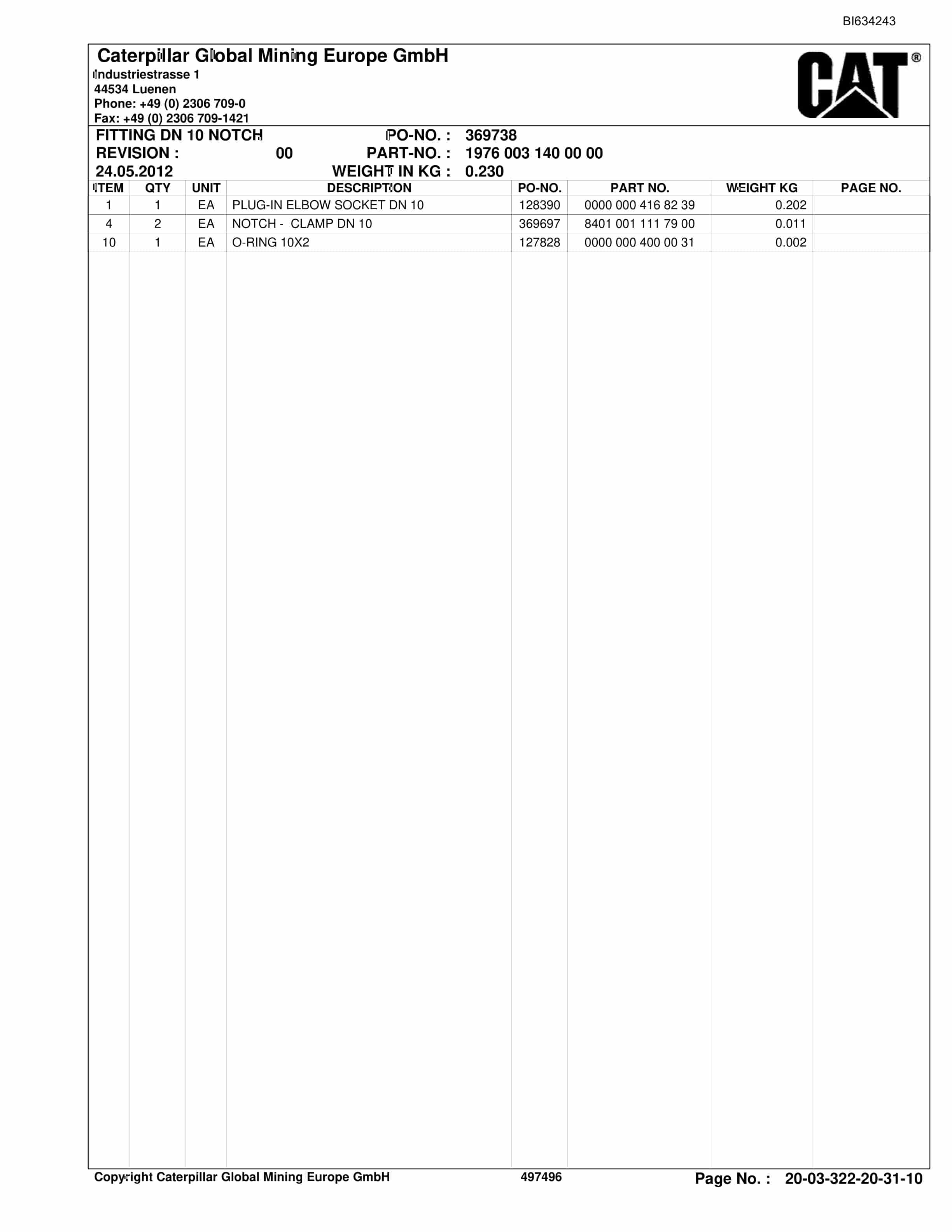 Caterpillar XUZHOU Shearer System Parts Manual BI634243-3