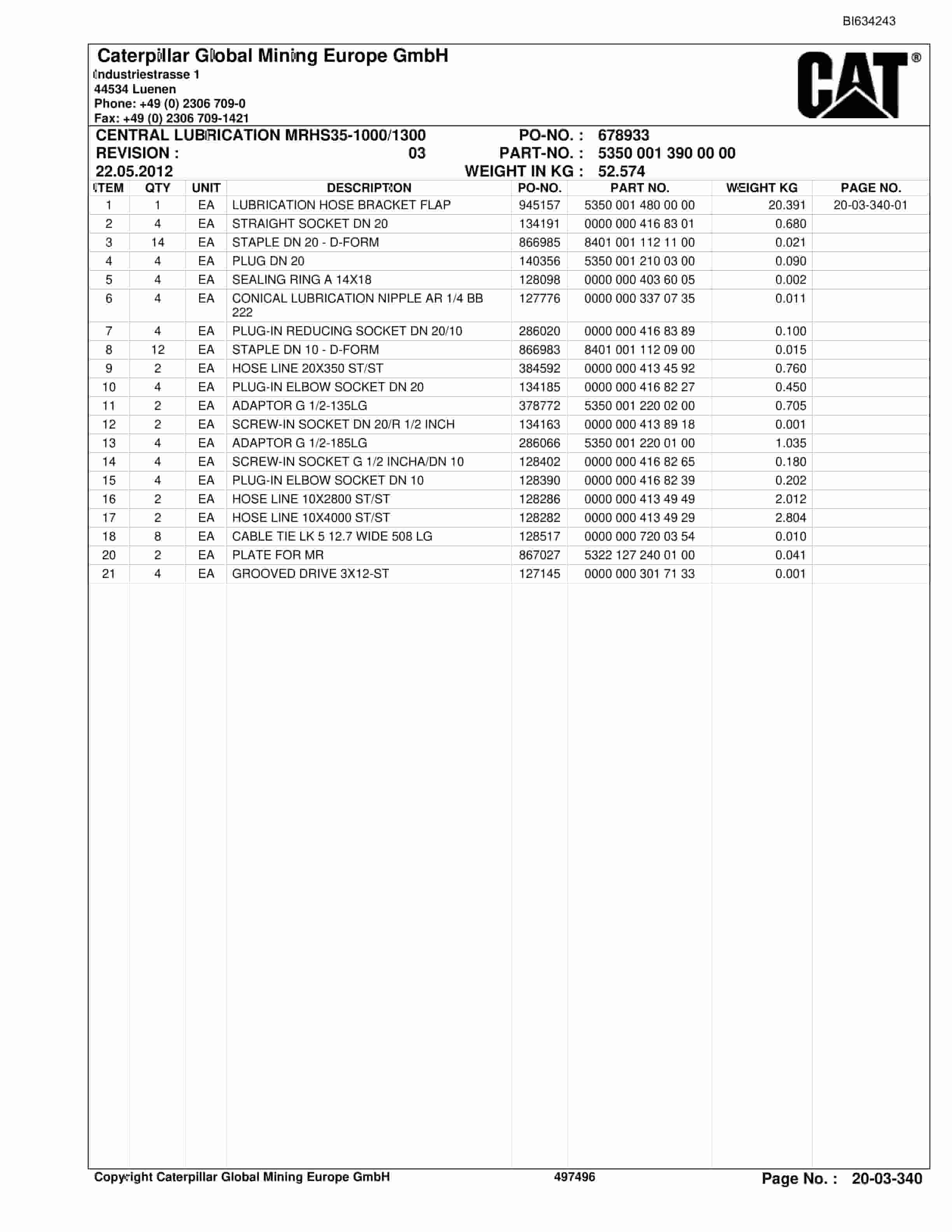 Caterpillar XUZHOU Shearer System Parts Manual BI634243-4