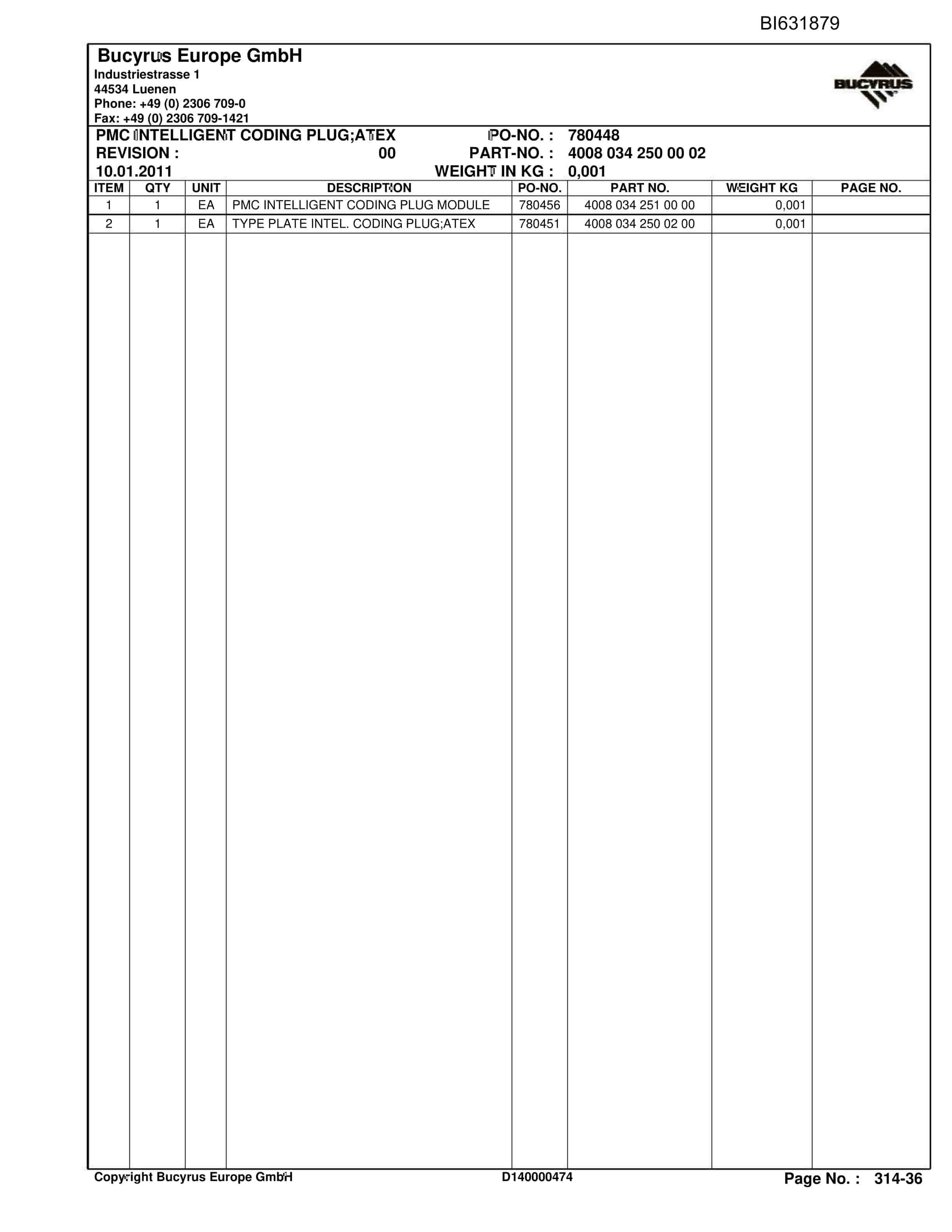 Caterpillar YUSHUWAN II, SH-AFC PF 6-1142 Parts Manual BI631879-4