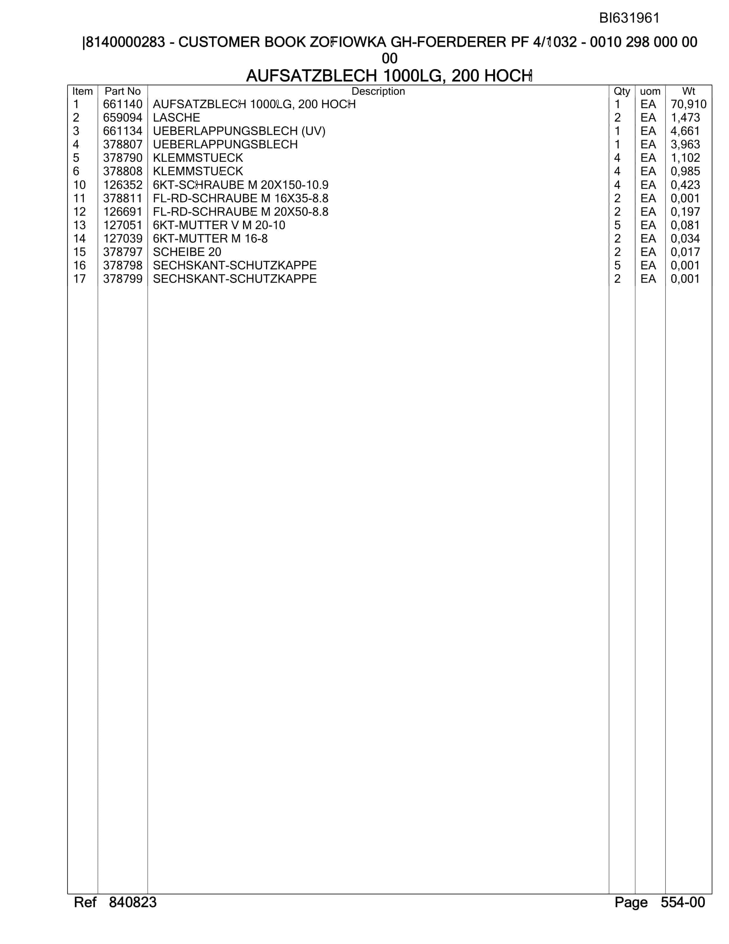Caterpillar ZOFIOWKA GH-Foerdered PF 4-1032 Parts Manual BI631961-5